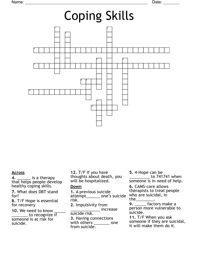 Coping Skills Crossword