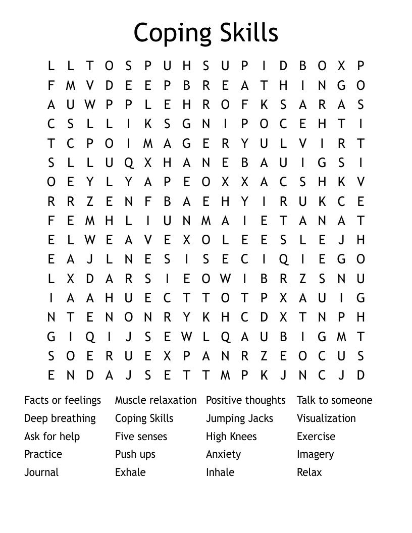 Coping Skills Word Search