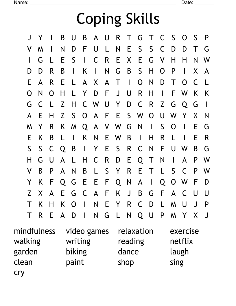 Coping Skills Word Search