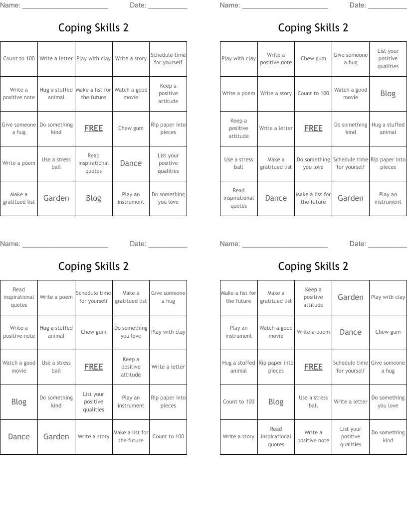 Coping Skills 2 Bingo Cards