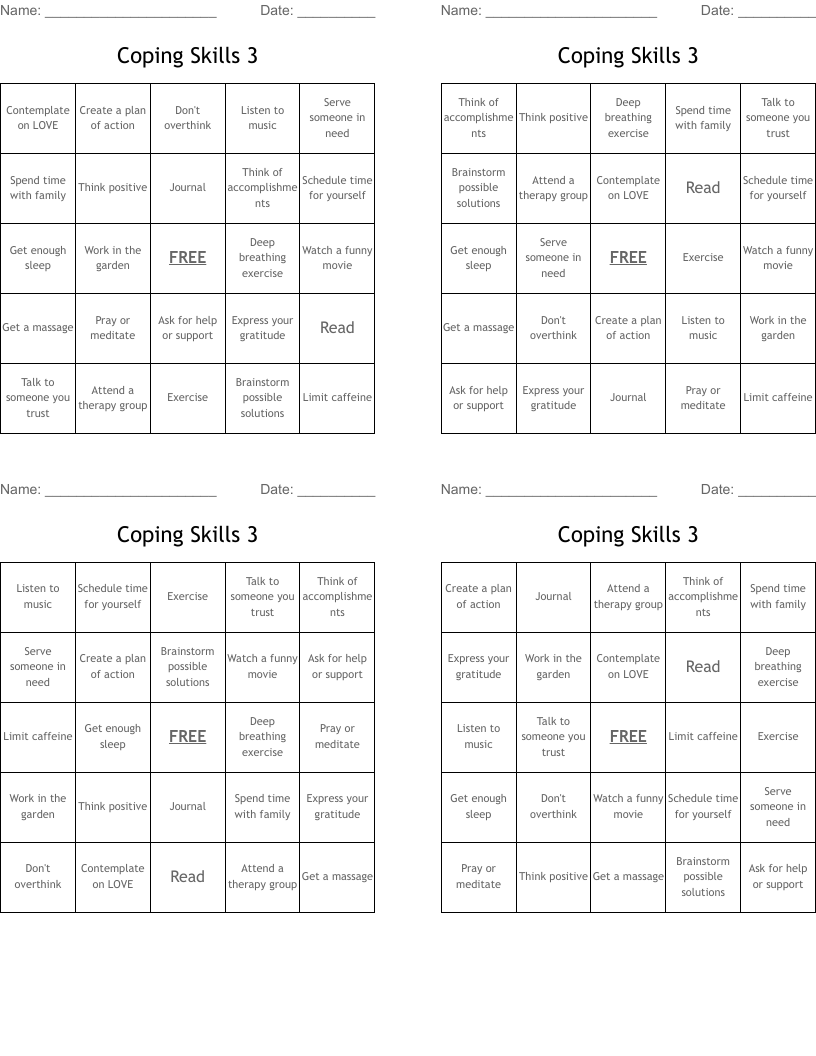 Coping Skills 3 Bingo Cards