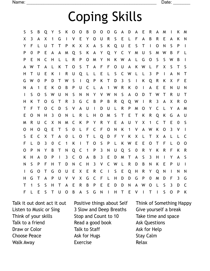 Coping Skills Word Search