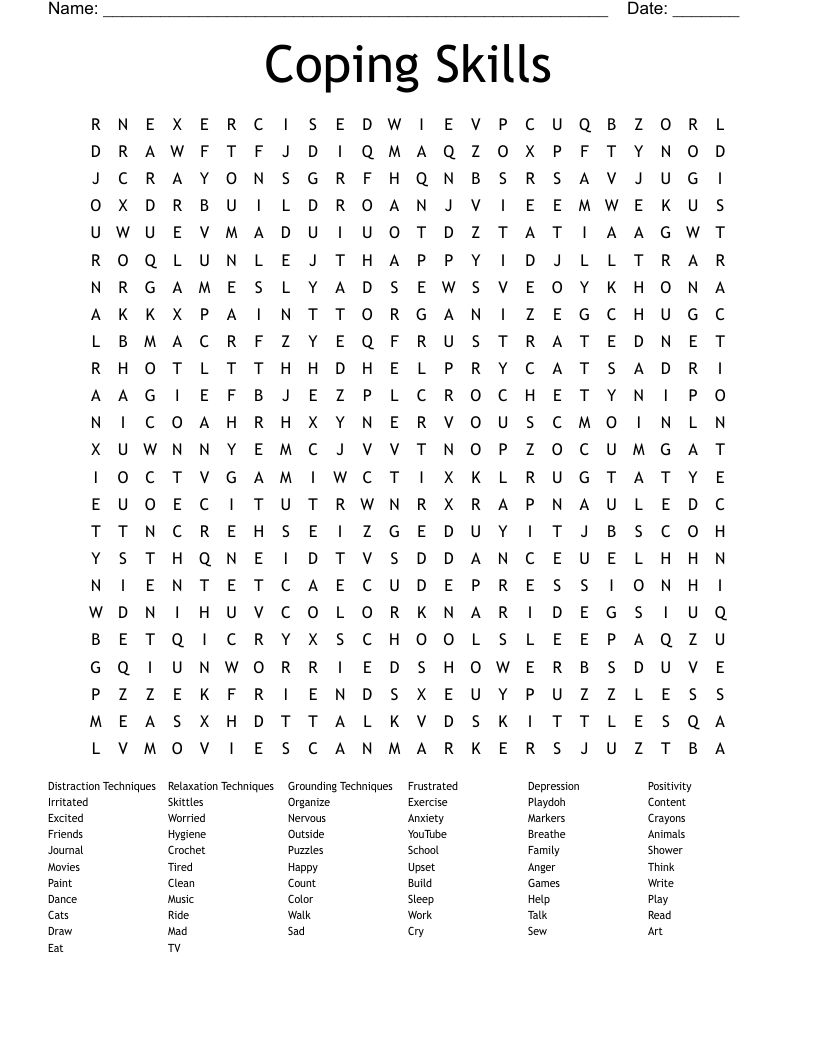 Coping Skills Word Search