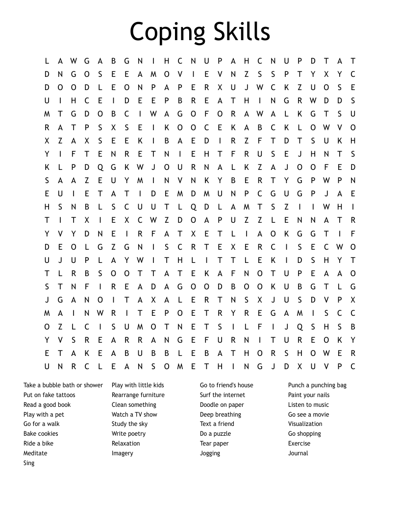Coping Skills Word Search
