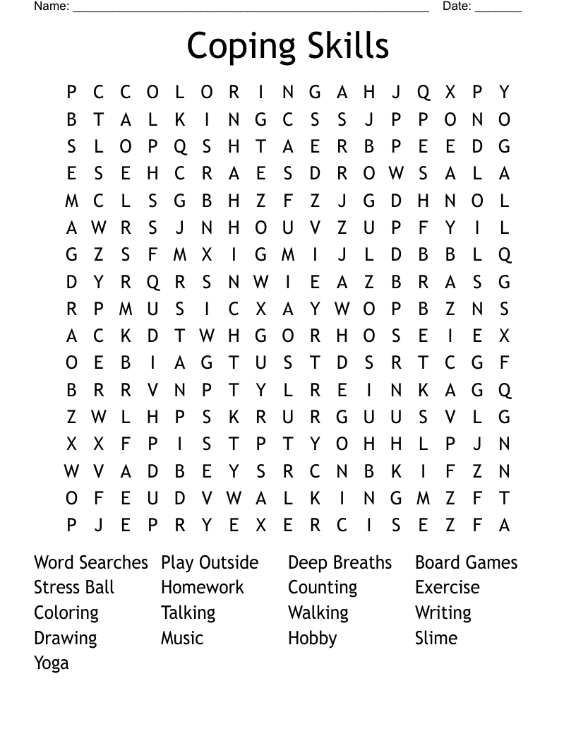Coping Skills Word Search