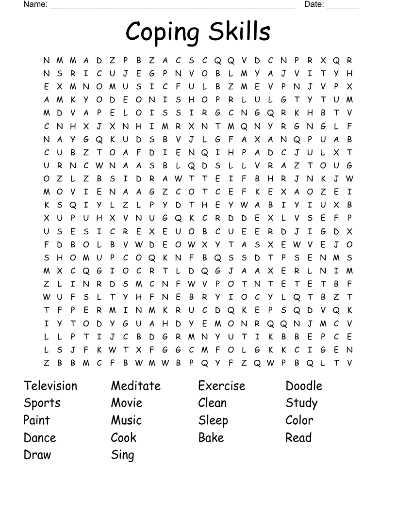 Coping Skills Word Search