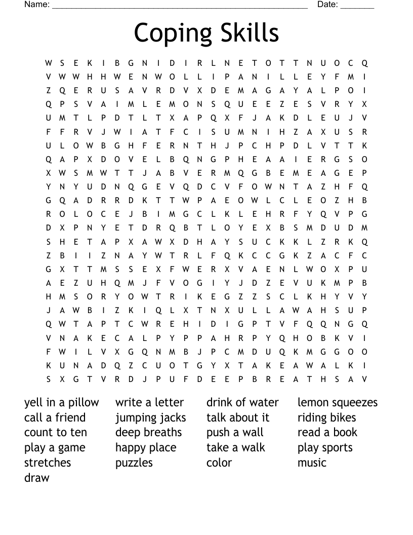 Coping Skills Word Search