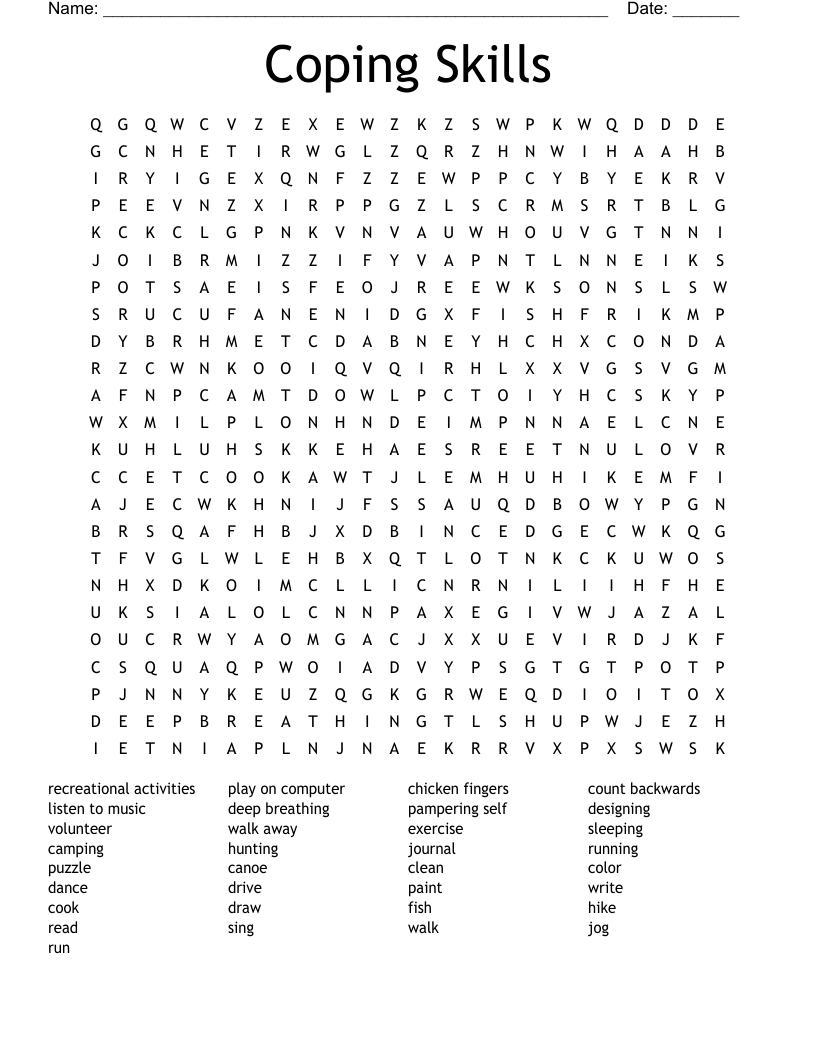 Coping Skills Word Search