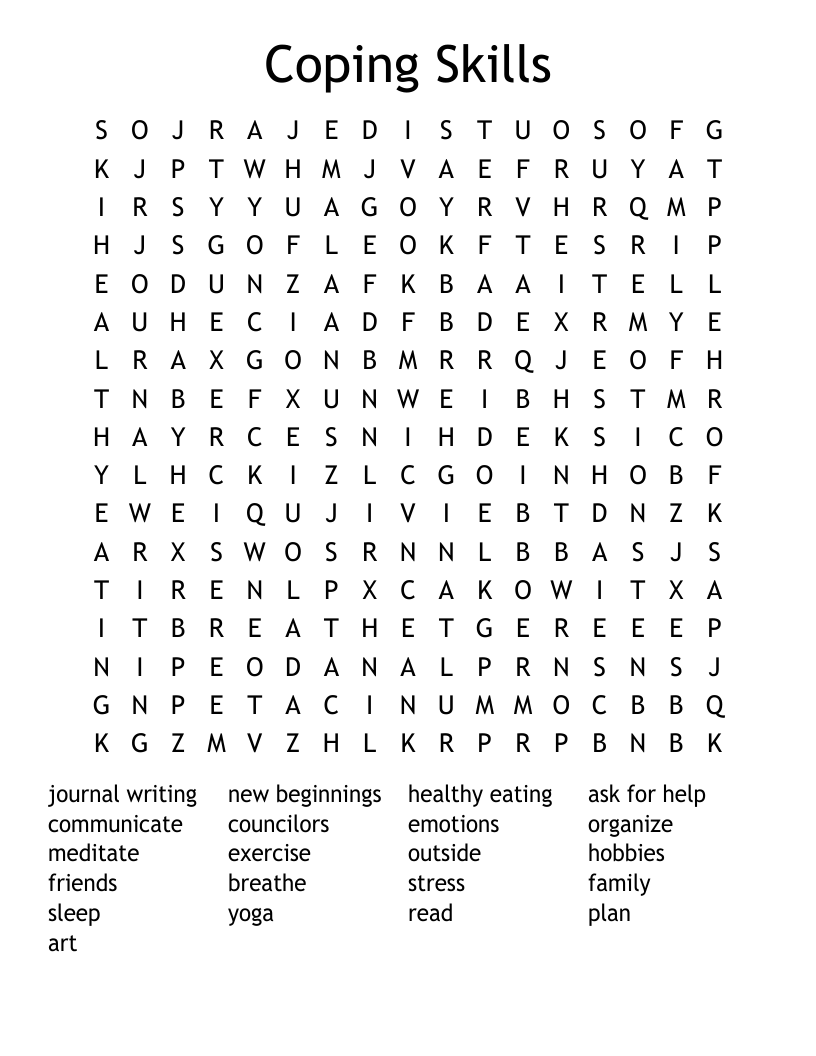 Coping Skills Word Search