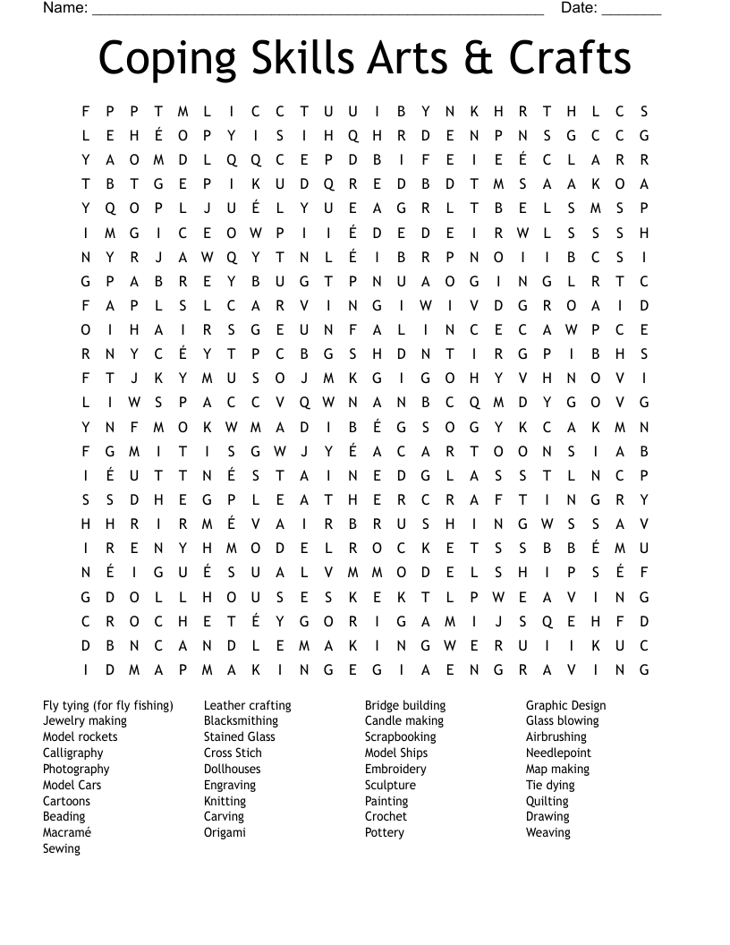 Coping Skills Arts & Crafts Word Search