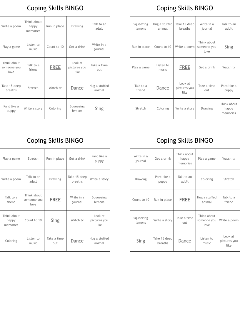 Coping Skills BINGO