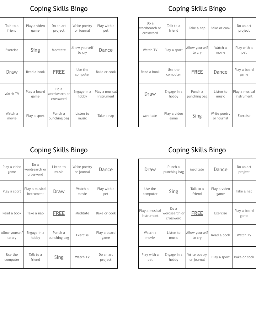 Coping Skills Bingo