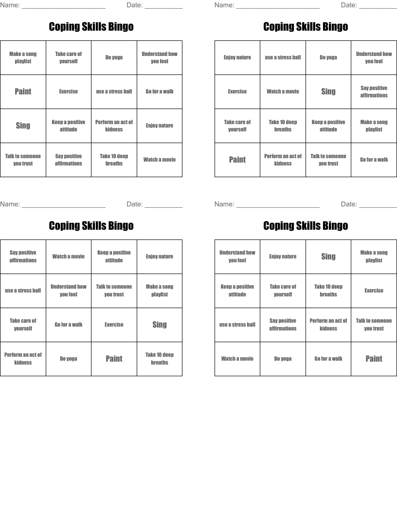 Coping Skills Bingo