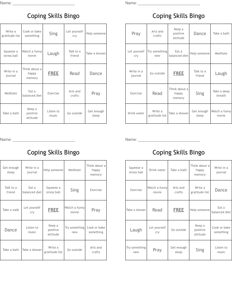 Coping Skills Bingo