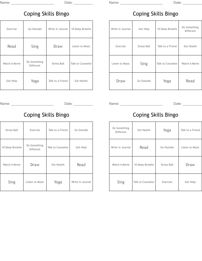 Coping Skills Bingo