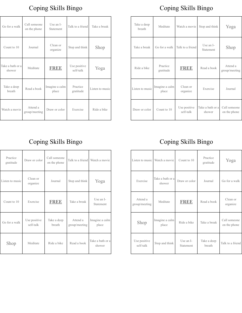 Coping Skills Bingo