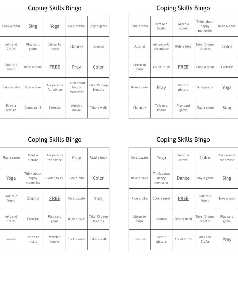 Coping Skills Bingo