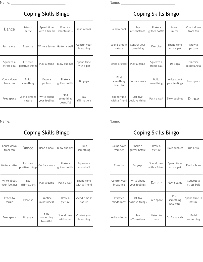 Coping Skills Bingo
