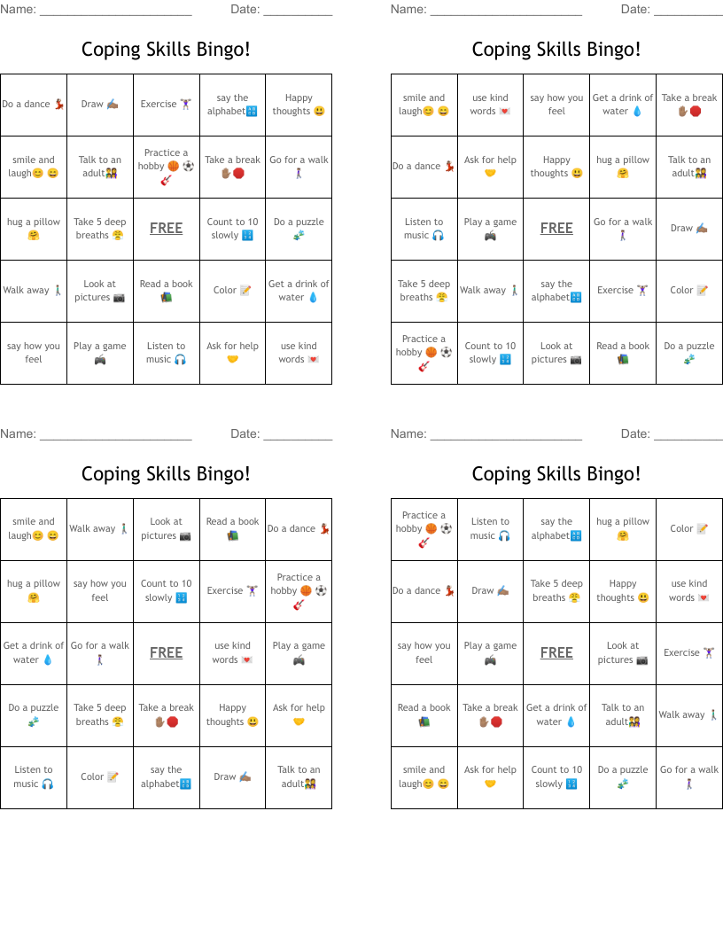Coping Skills Bingo!
