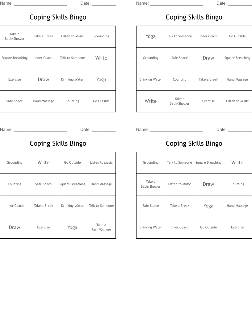 Coping Skills Bingo
