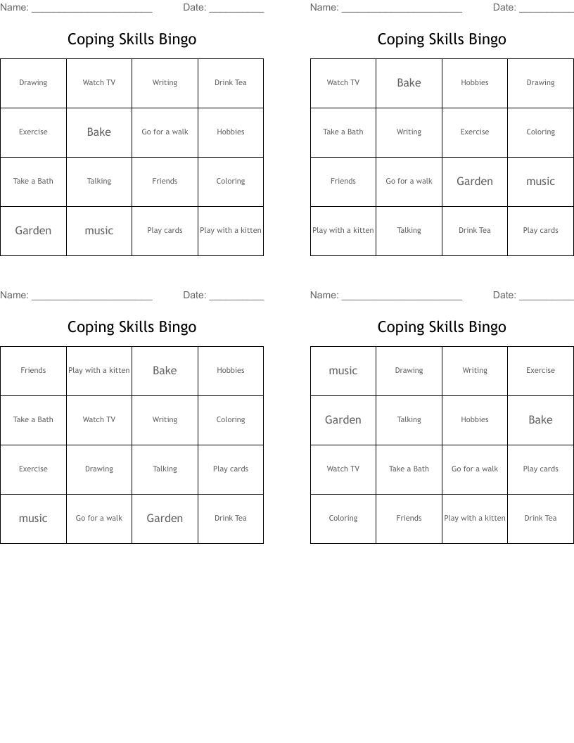 Coping Skills Bingo