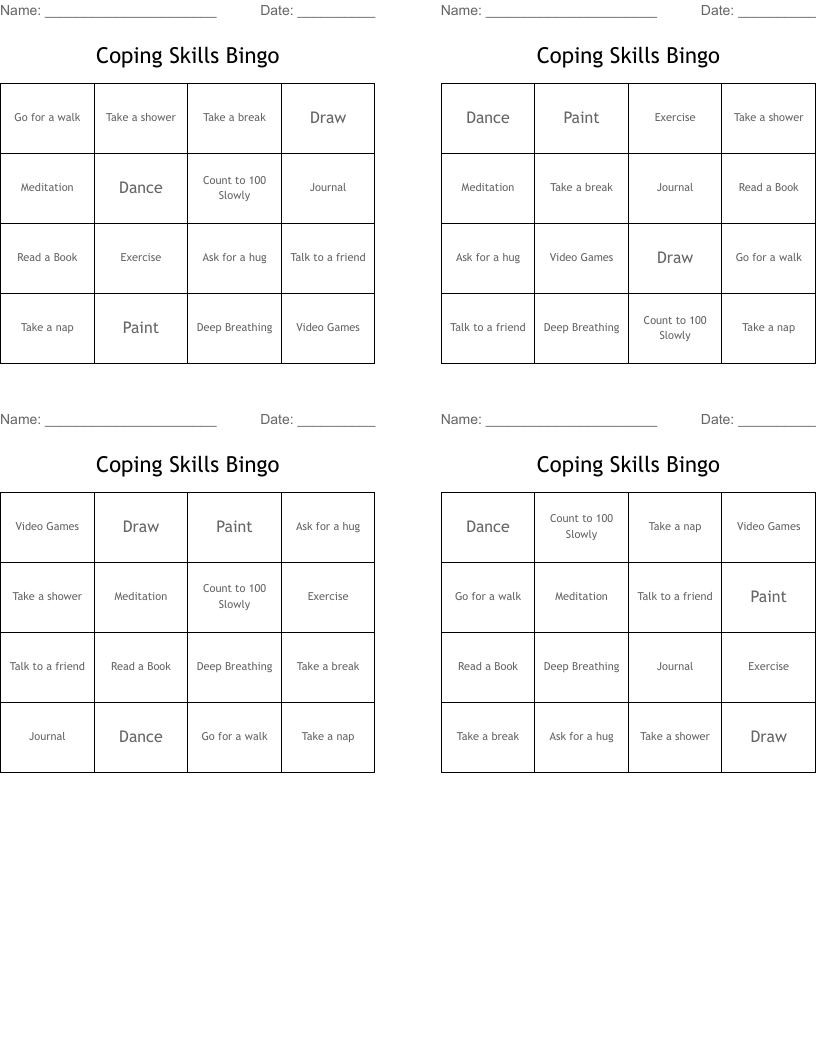 Coping Skills Bingo