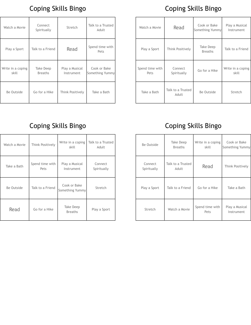 Coping Skills Bingo