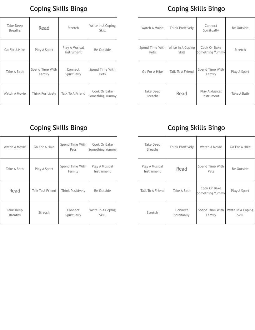 Coping Skills Bingo