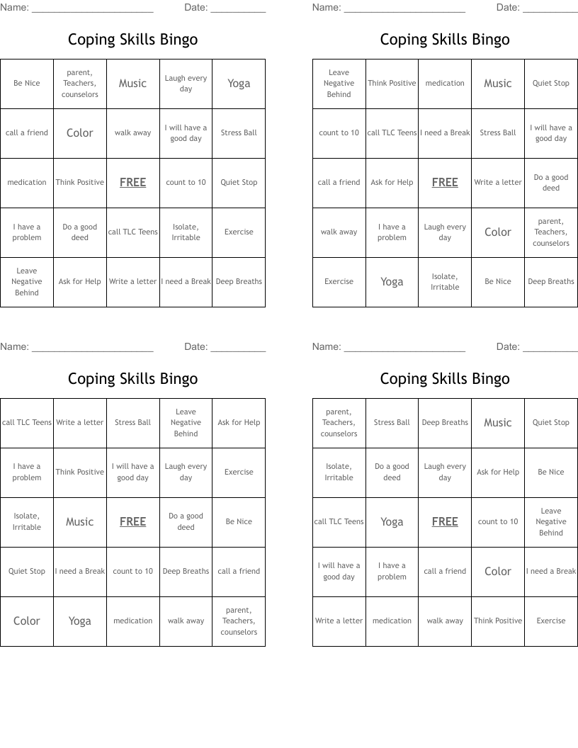 Coping Skills Bingo