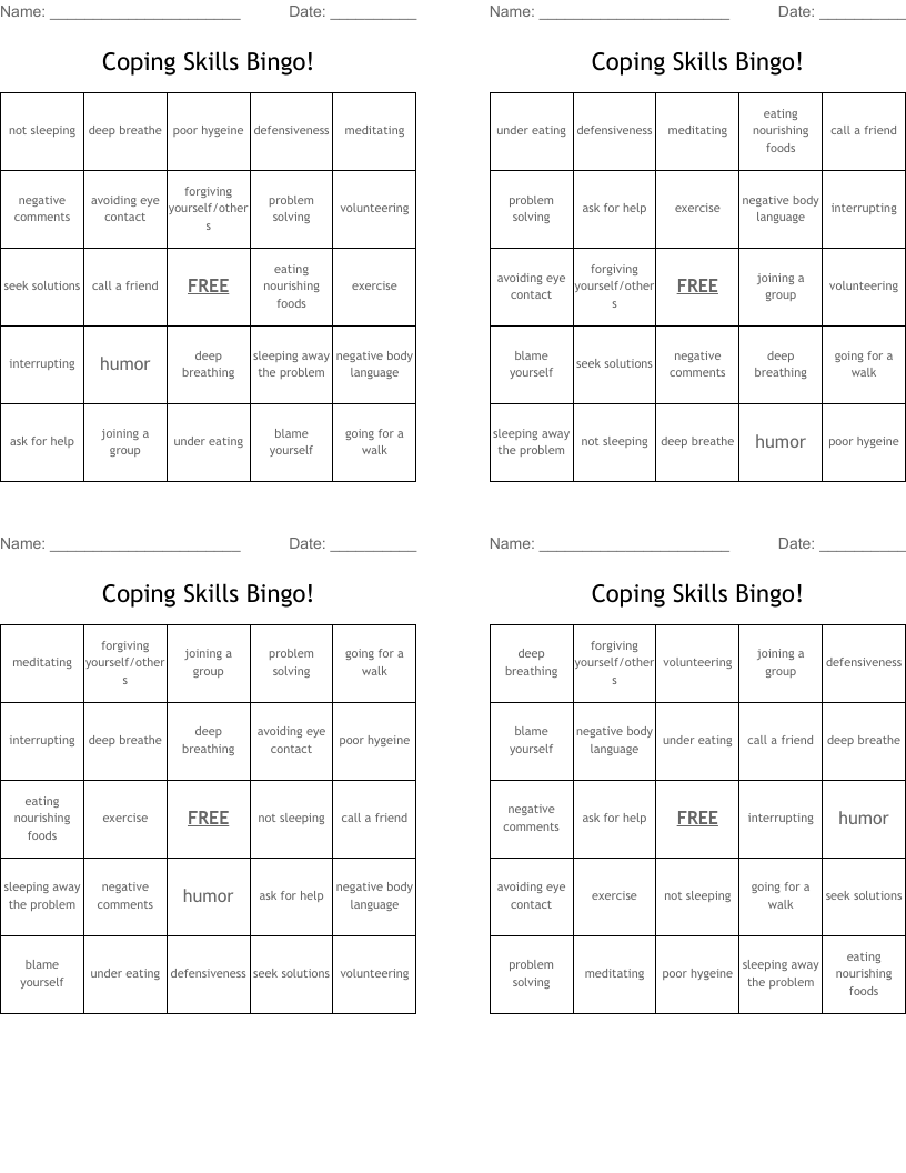 Coping Skills Bingo!