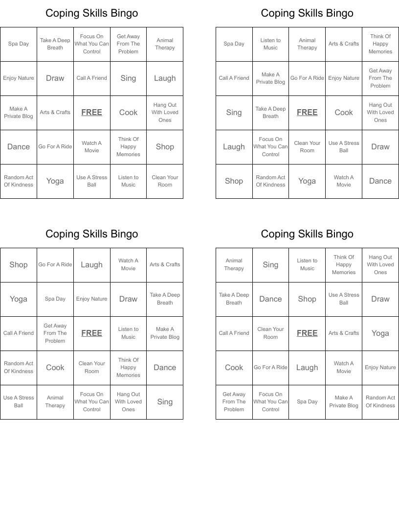 Coping Skills Bingo
