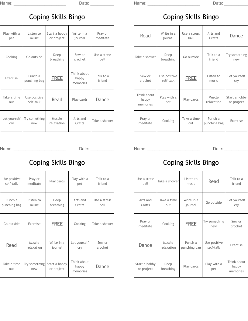 Coping Skills Bingo