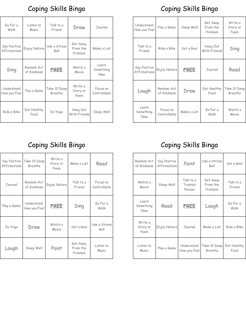Coping Skills Bingo