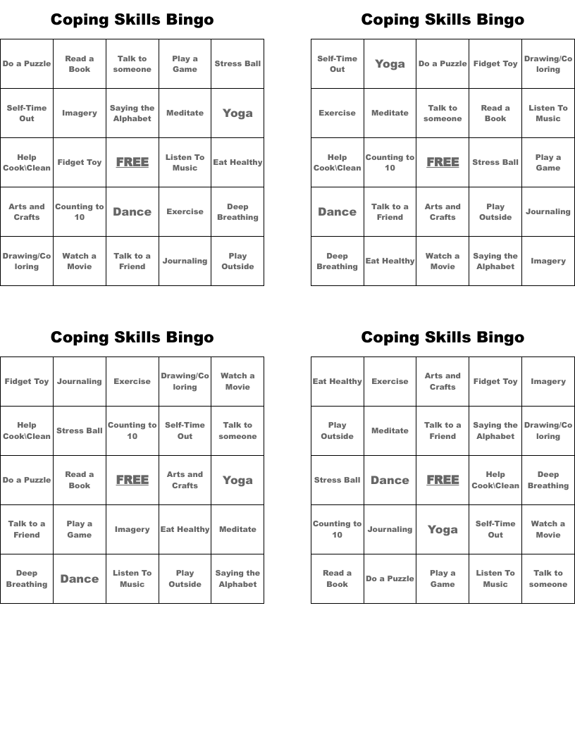 Coping Skills Bingo