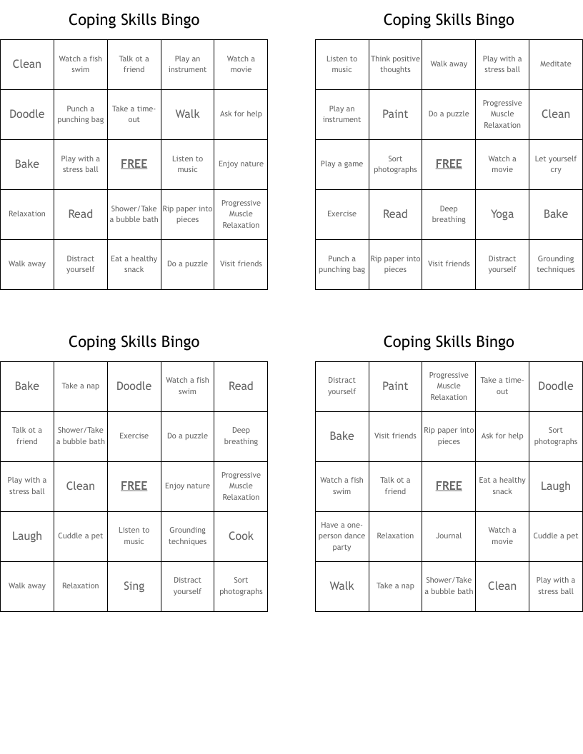 Coping Skills Bingo