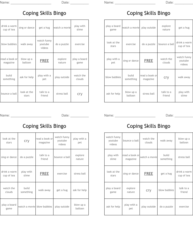 Coping Skills Bingo 