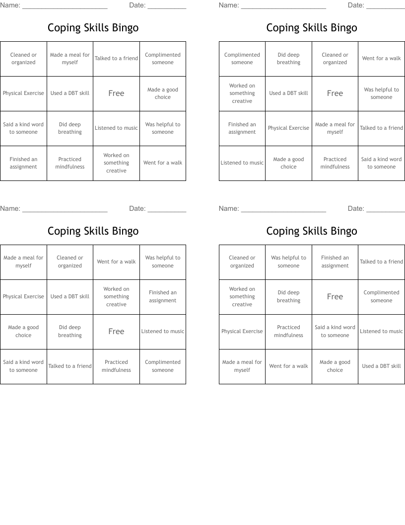 Coping Skills Bingo 