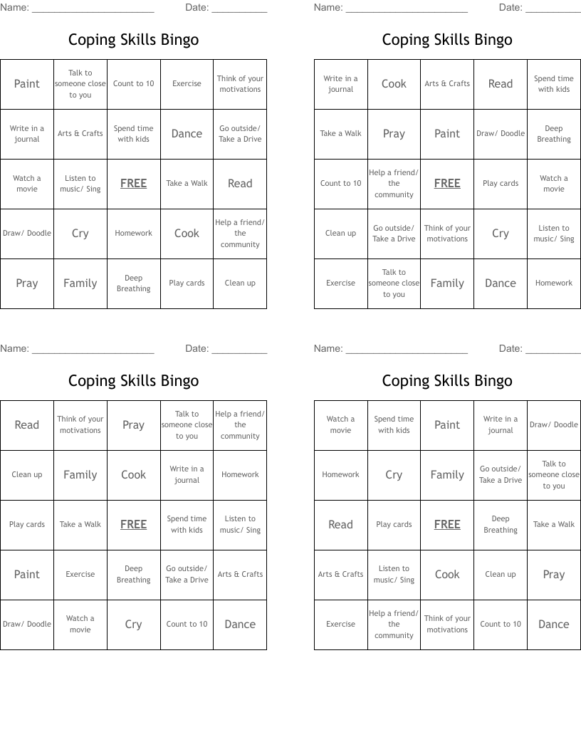 Coping Skills Bingo 