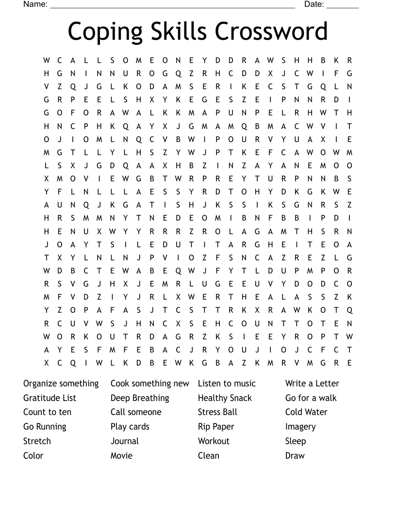Coping Skills Crossword Word Search