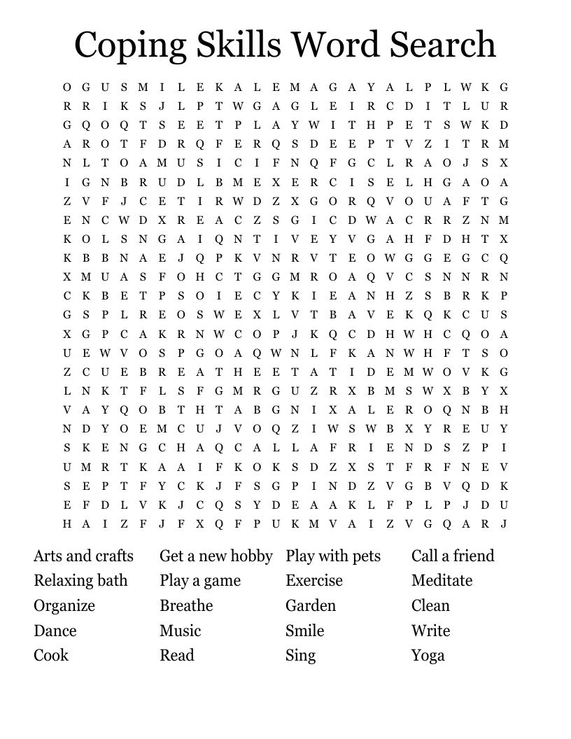 Coping Skills Word Search