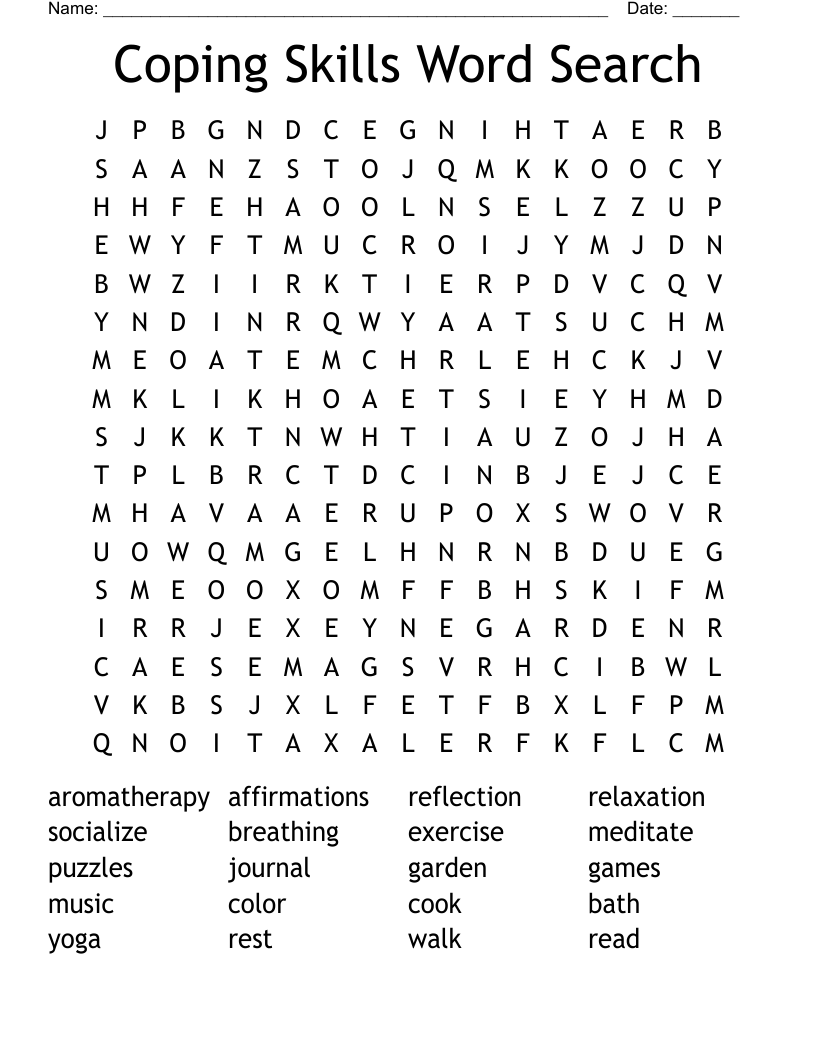 Coping Skills Word Search