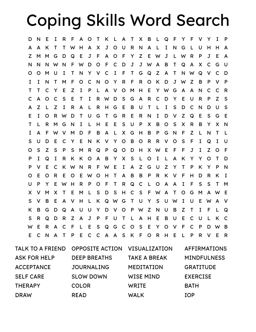 Coping Skills Word Search