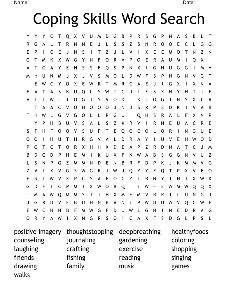 Coping Skills Word Search