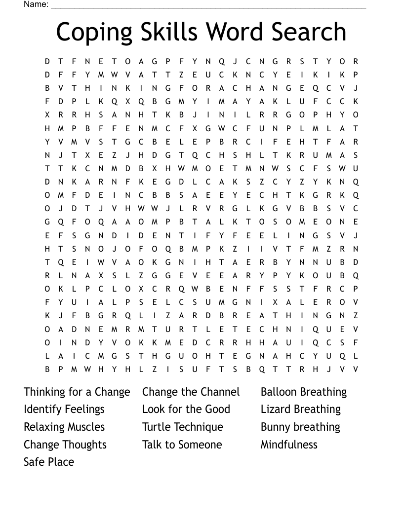 Coping Skills Word Search
