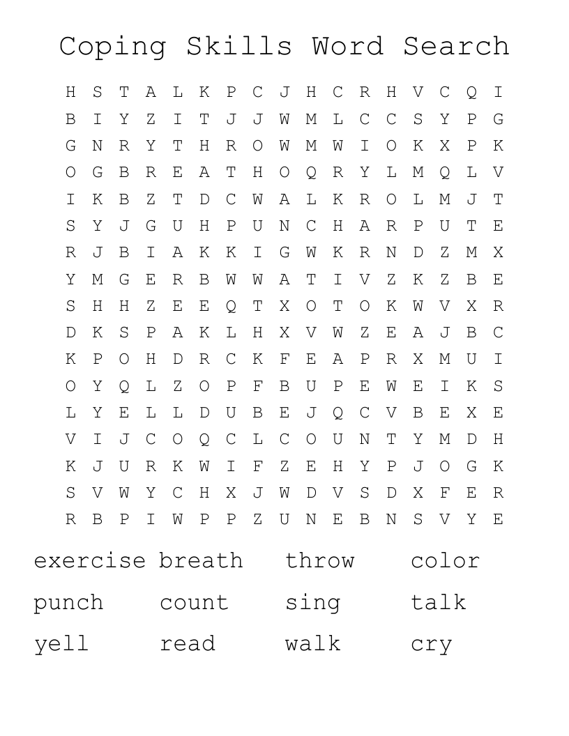 Coping Skills Word Search