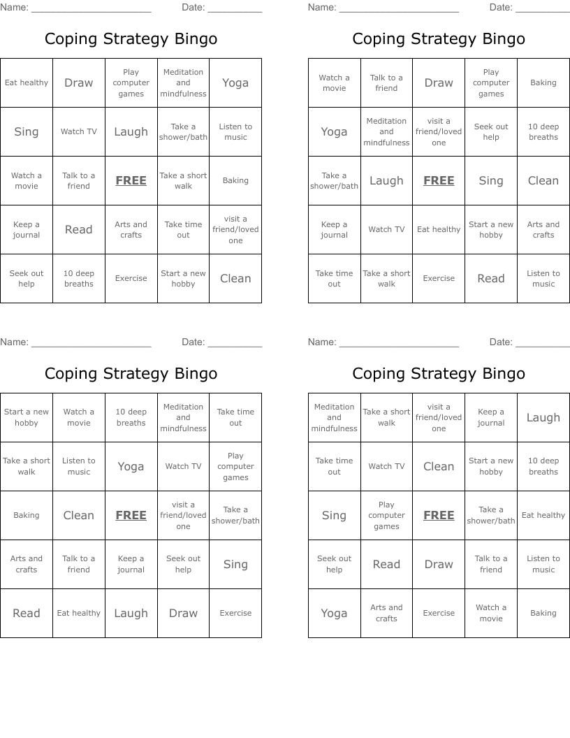 Coping Strategy Bingo 