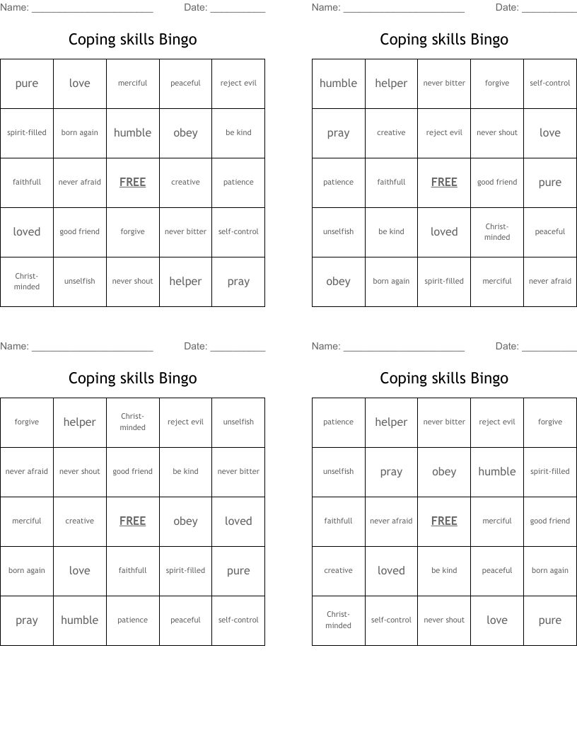 Coping skills Bingo