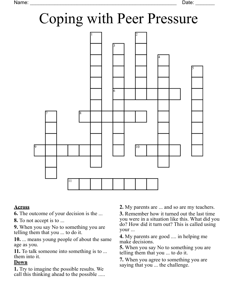 Coping with Peer Pressure  Crossword