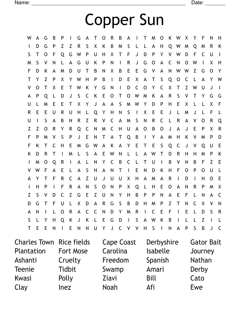 Copper Sun Word Search