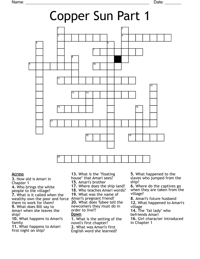 Copper Sun Part 1 Crossword